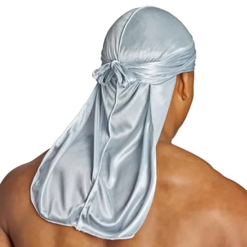 ShyneDurags Silky Durag - Silver | Perfect for Waves, Braids & Locs | Premium Silk Du Rags for Men & Women | Wide & Long Tail | Ultra-Soft & Wrinkle Free Satin thumbnail 2