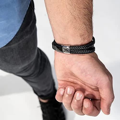 SERASAR Braided Leather Bracelet with Stainless Steel Clasp for Men | 17 cm (6.75 inch) thumbnail 4