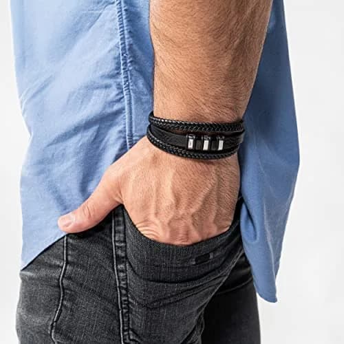 SERASAR Braided Leather Bracelet with Stainless Steel Clasp for Men | 17 cm (6.75 inch) thumbnail 5