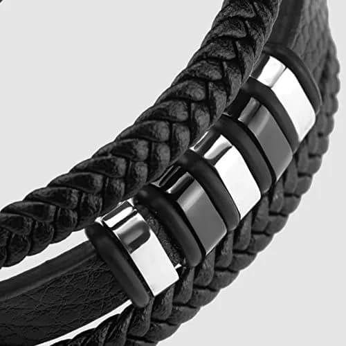 SERASAR Braided Leather Bracelet with Stainless Steel Clasp for Men | 17 cm (6.75 inch) thumbnail 8