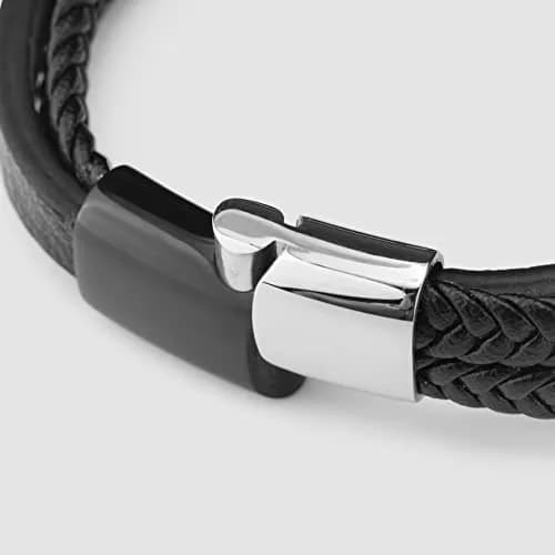 SERASAR Braided Leather Bracelet with Stainless Steel Clasp for Men | 17 cm (6.75 inch) thumbnail 9