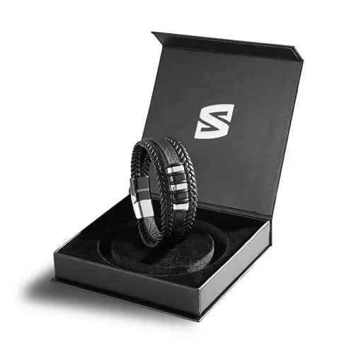 SERASAR Braided Leather Bracelet with Stainless Steel Clasp for Men | 17 cm (6.75 inch) thumbnail 2