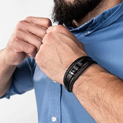 SERASAR Braided Leather Bracelet with Stainless Steel Clasp for Men | 17 cm (6.75 inch) thumbnail 3