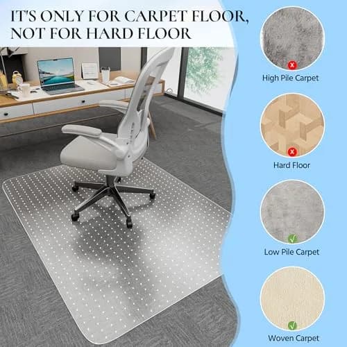 HOMEK 48" x 36" Clear Office Chair Mat for Low Pile Carpet | Heavy Duty PVC Floor Protector thumbnail 3