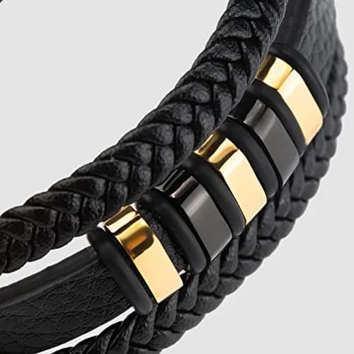 SERASAR Leather Men Bracelet Black Stainless Steel 23cm | Elegant, Durable & Gift-Ready thumbnail 8