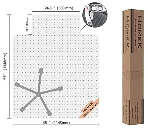 HOMEK Office Chair Mat for Carpet 53" x 45" | Low Pile Carpet Protector, Clear, Non-Toxic thumbnail 7