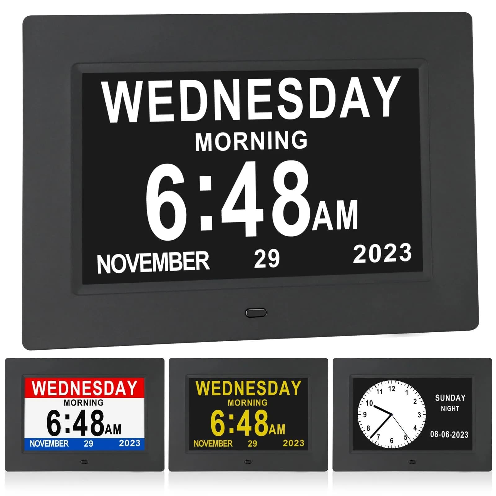 ybest 7.1 Inch Digital Day Calendar Clock with 12 Alarms | Auto-Dimming, 8 Languages, Photo Frame Function - main product image
