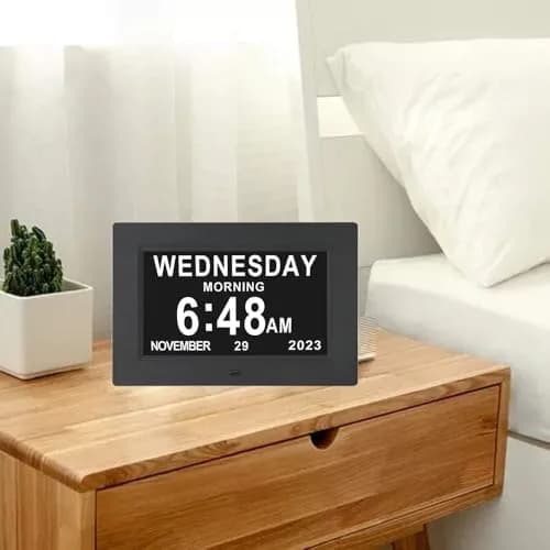 ybest 7.1 Inch Digital Day Calendar Clock with 12 Alarms | Auto-Dimming, 8 Languages, Photo Frame Function thumbnail 6