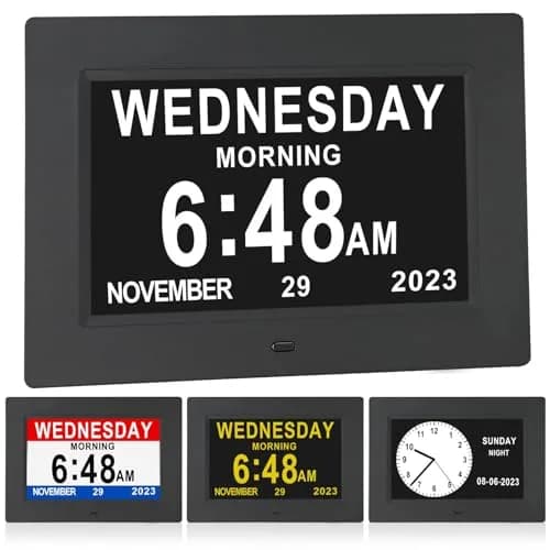 ybest 7.1 Inch Digital Day Calendar Clock with 12 Alarms | Auto-Dimming, 8 Languages, Photo Frame Function thumbnail 1