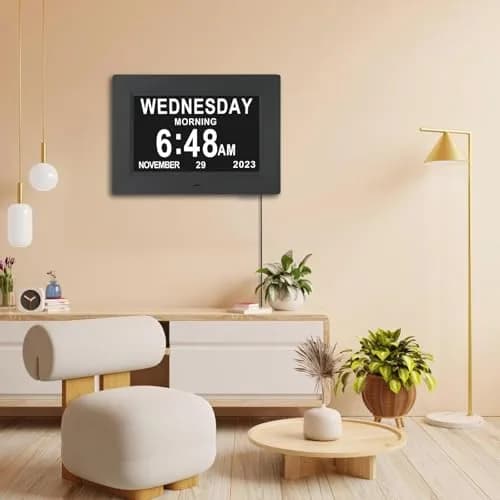 ybest 7.1 Inch Digital Day Calendar Clock with 12 Alarms | Auto-Dimming, 8 Languages, Photo Frame Function thumbnail 7