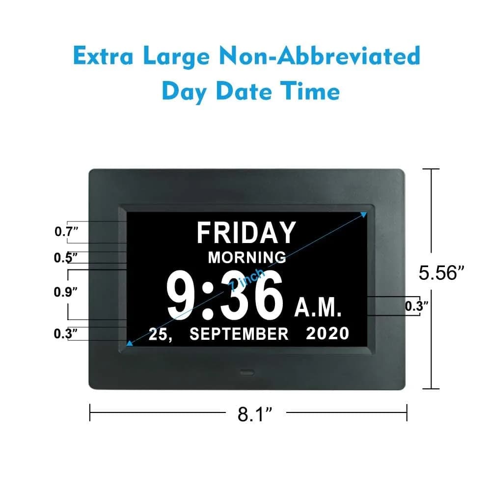 ybest 7.1 Inch Digital Day Calendar Clock with 12 Alarms | Auto-Dimming, 8 Languages, Photo Frame Function - view 2