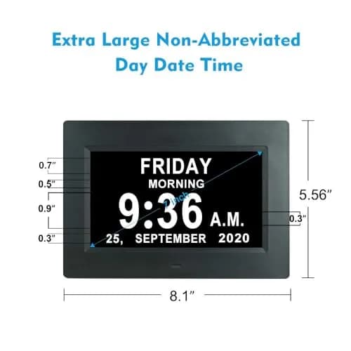 ybest 7.1 Inch Digital Day Calendar Clock with 12 Alarms | Auto-Dimming, 8 Languages, Photo Frame Function thumbnail 2
