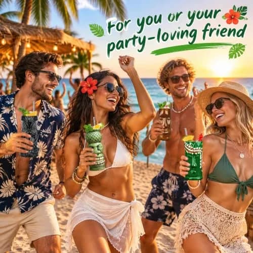 LINALL Tiki Mugs Cocktail Set of 4 | Large Ceramic Hawaiian Party Drinkware (4 pack) thumbnail 6