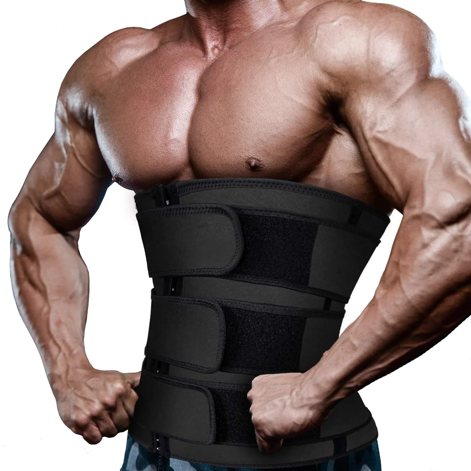 Hidyliu Mens Black Waist Trainer Neoprene Sauna Sweat Trimmer with 3 Belts & 4 Rows Hook, Size Small - view 2