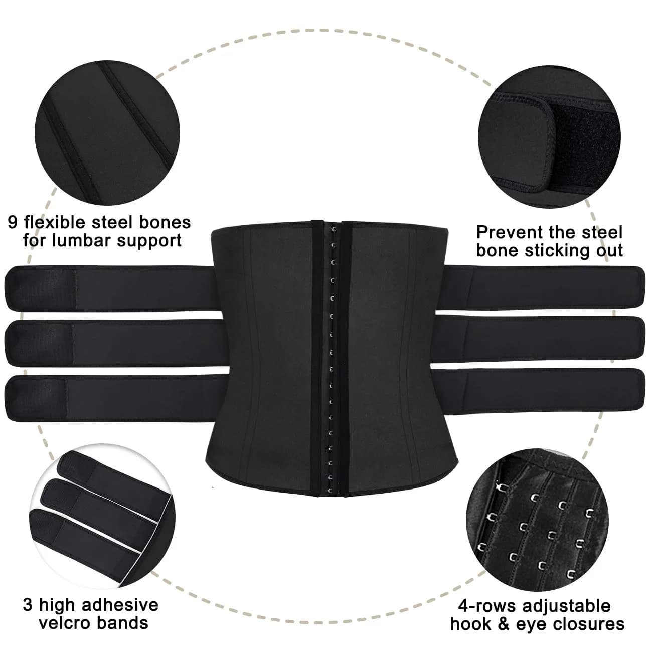 Hidyliu Mens Black Waist Trainer Neoprene Sauna Sweat Trimmer with 3 Belts & 4 Rows Hook, Size Small - view 4