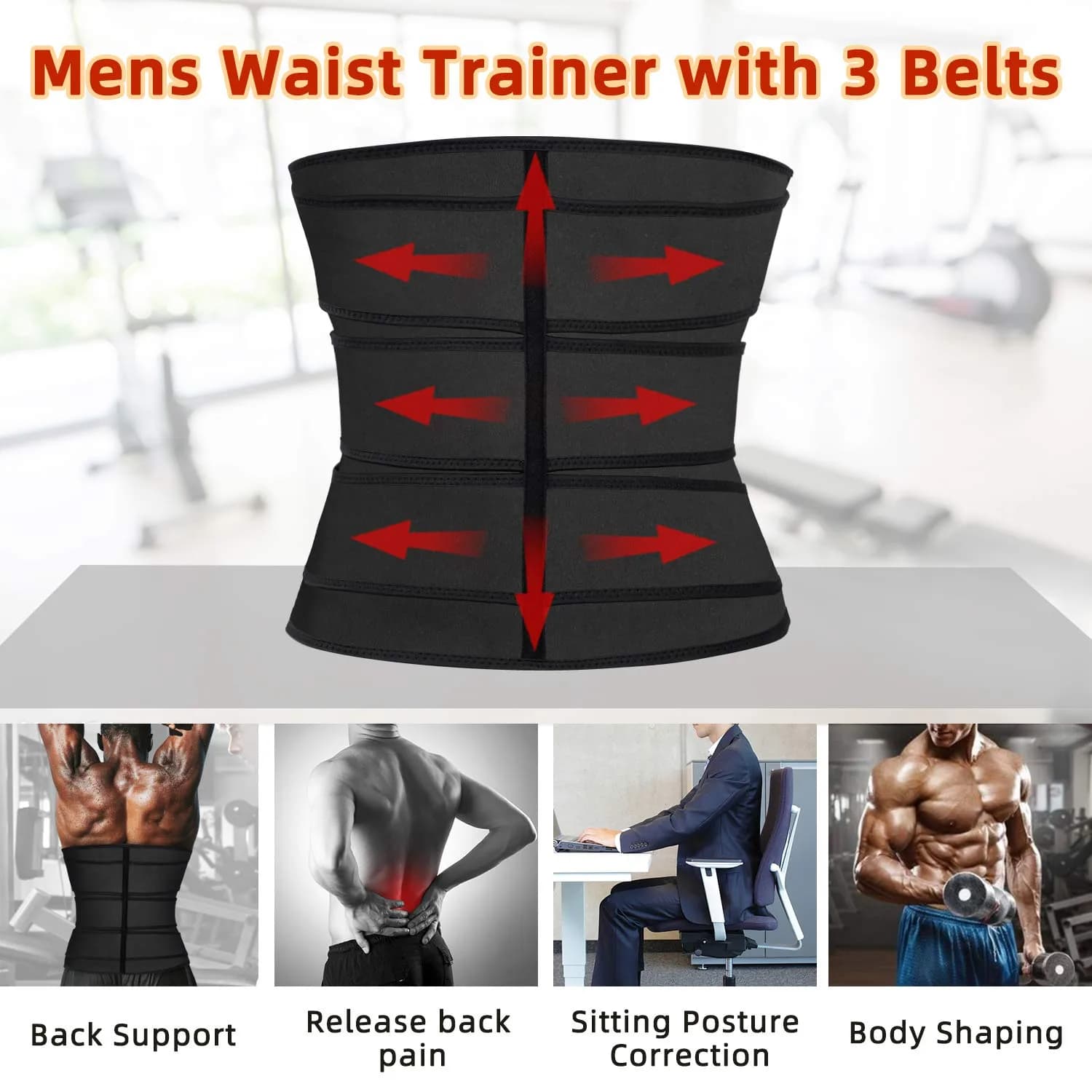 Hidyliu Mens Neoprene Sauna Sweat Waist Trainer with 3 Belts & 4 Hook Rows, XL Black | Supports Posture & Burns Belly Fat - view 5