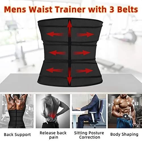 Hidyliu Mens Neoprene Sauna Sweat Waist Trainer with 3 Belts & 4 Hook Rows, XL Black | Supports Posture & Burns Belly Fat thumbnail 5