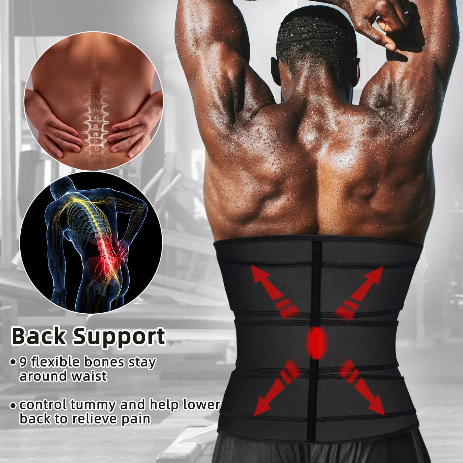 Hidyliu Mens Neoprene Sauna Sweat Waist Trainer with 3 Belts & 4 Hook Rows, XL Black | Supports Posture & Burns Belly Fat - view 3