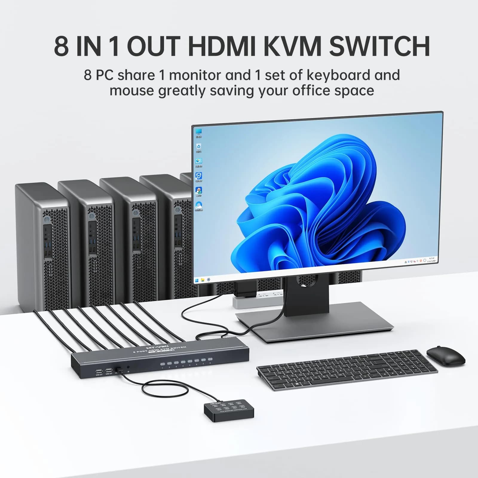 MT-VIKI 8 Port KVM Switch HDMI 4K@30Hz | Rack Mount, IR Remote, Desktop Controller, 8 Cables Included - view 5