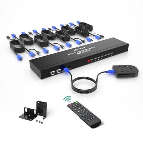 MT-VIKI 8 Port KVM Switch HDMI 4K@30Hz | Rack Mount, IR Remote, Desktop Controller, 8 Cables Included thumbnail 1