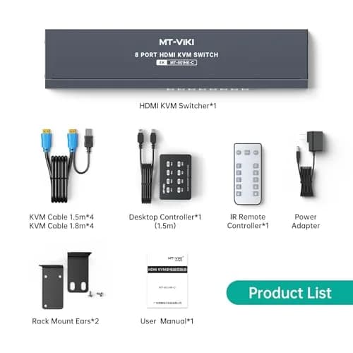 MT-VIKI 8 Port KVM Switch HDMI 4K@30Hz | Rack Mount, IR Remote, Desktop Controller, 8 Cables Included thumbnail 2