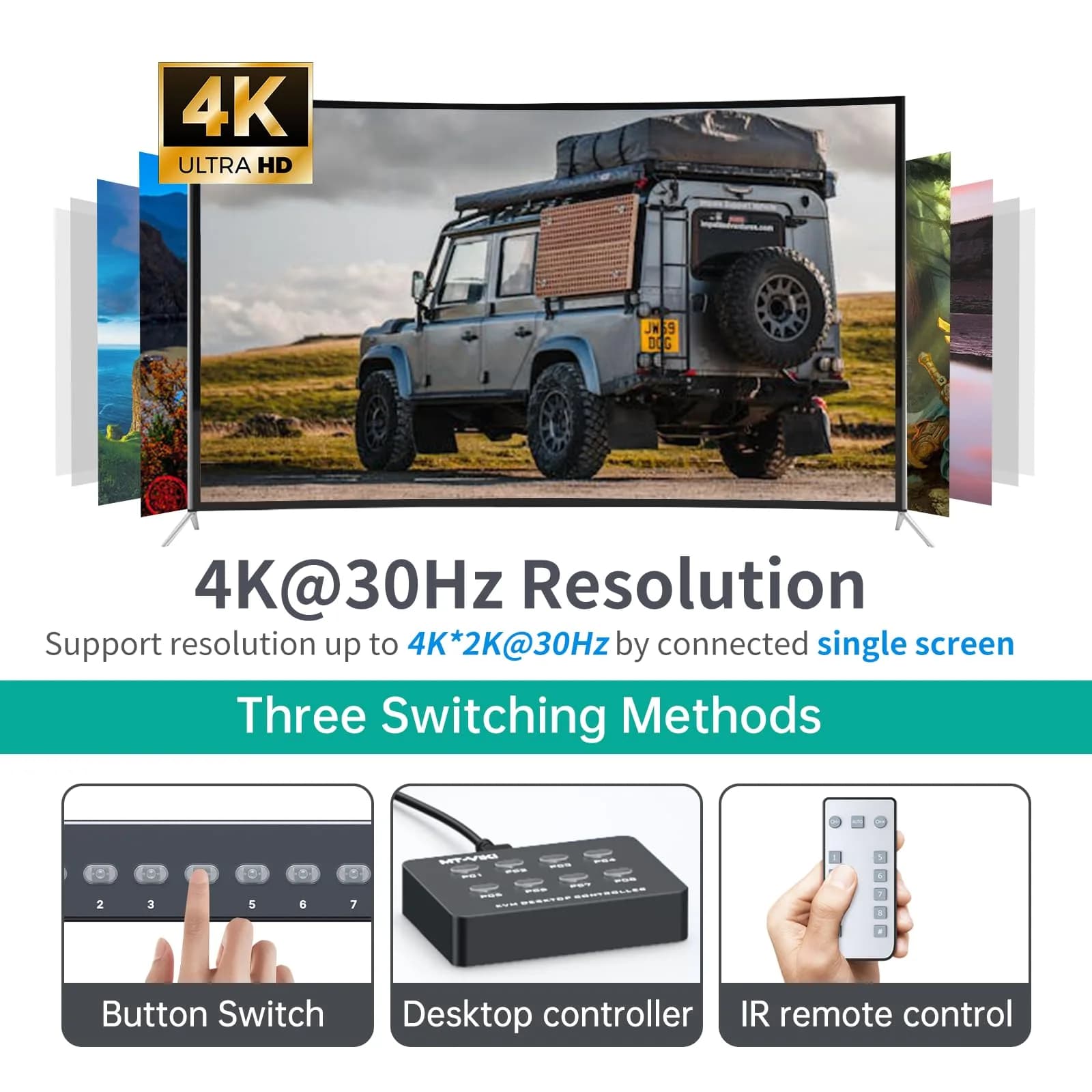 MT-VIKI 8 Port KVM Switch HDMI 4K@30Hz | Rack Mount, IR Remote, Desktop Controller, 8 Cables Included - view 4