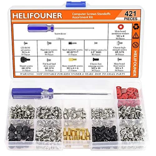 HELIFOUNER Computer Screw Assortment Kit 421 Pieces | Rust-Resistant Brass & Steel with Screwdriver thumbnail 1