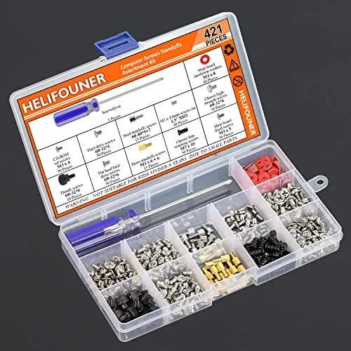 HELIFOUNER Computer Screw Assortment Kit 421 Pieces | Rust-Resistant Brass & Steel with Screwdriver thumbnail 6