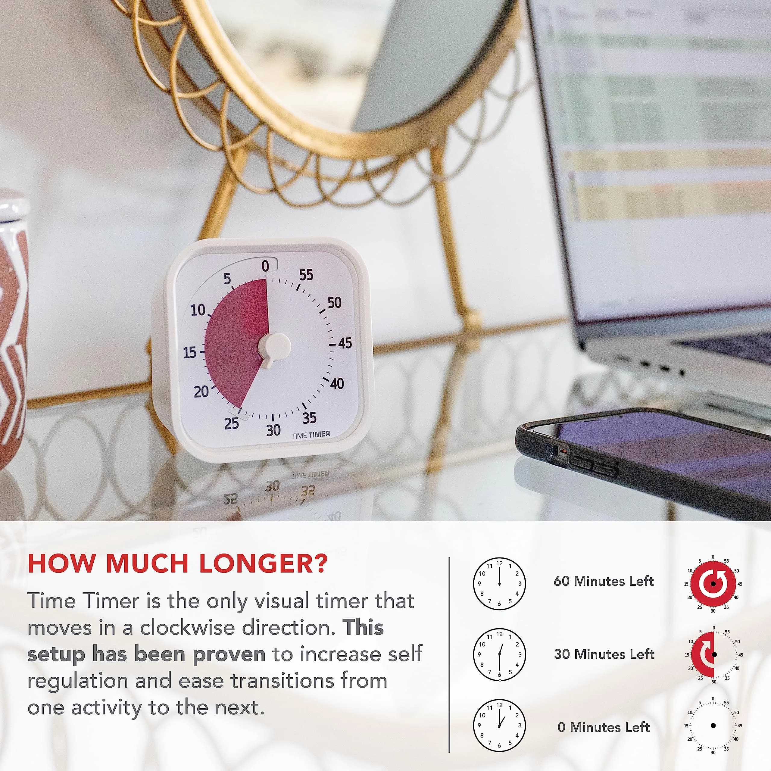 Time Timer Home MOD Visual Timer 60 Minute | Silent Operation, White Cotton Ball - view 3