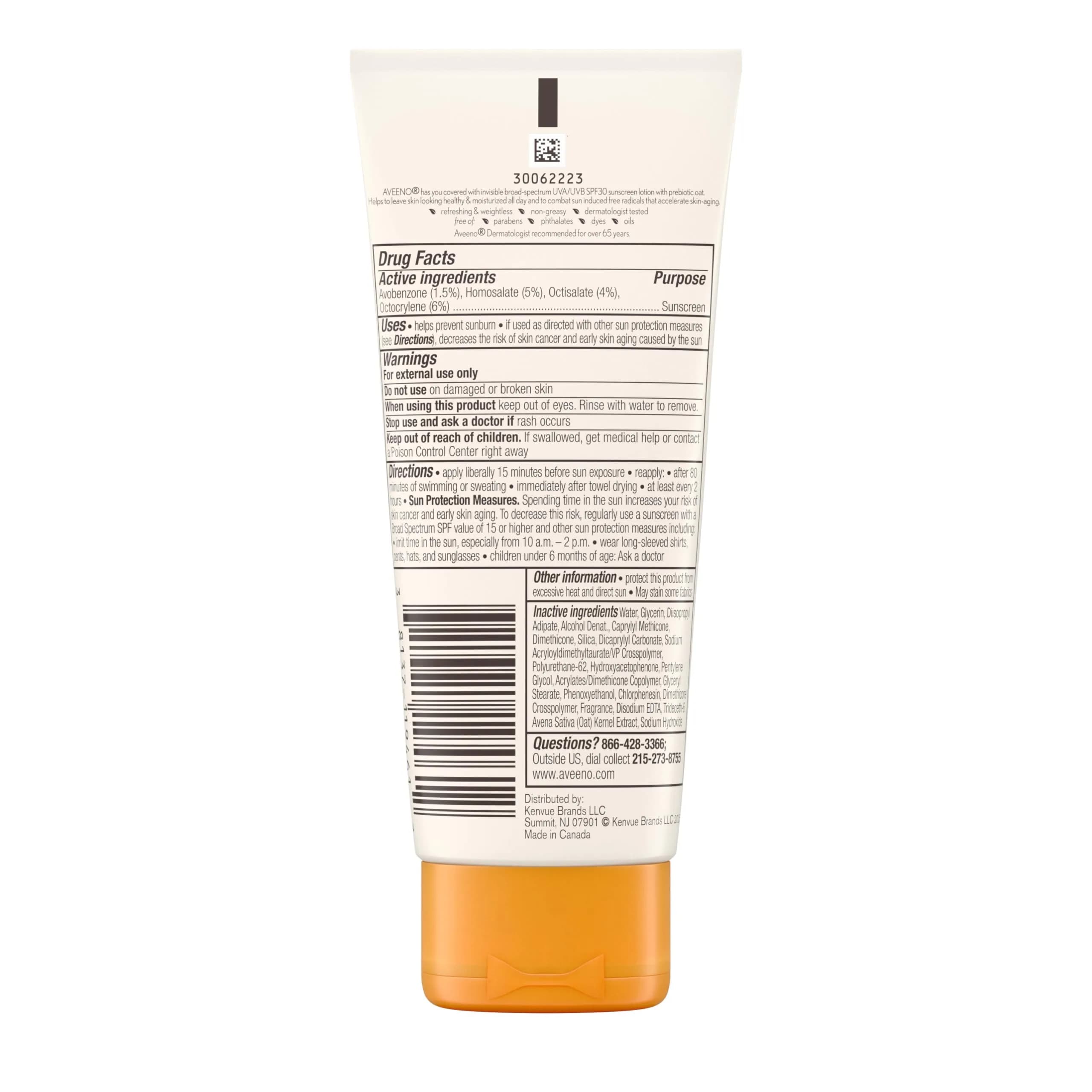 Aveeno Protect + Hydrate SPF 30 Sunscreen Lotion 89ml (3.0 Fl Oz) | Broad Spectrum Sun Protection for Full Body, Prebiotic Oat, Weightless, Sweat & Water-Resistant, Oxybenzone-Free - view 5