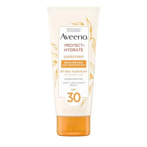 Aveeno Protect + Hydrate SPF 30 Sunscreen Lotion 89ml (3.0 Fl Oz) | Broad Spectrum Sun Protection for Full Body, Prebiotic Oat, Weightless, Sweat & Water-Resistant, Oxybenzone-Free thumbnail 1