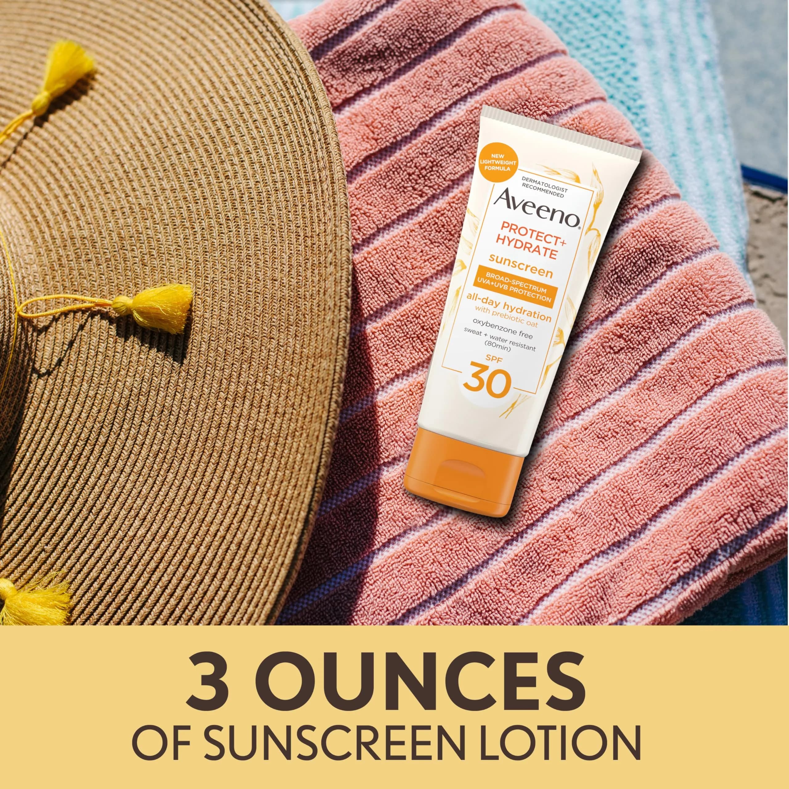 Aveeno Protect + Hydrate SPF 30 Sunscreen Lotion 89ml (3.0 Fl Oz) | Broad Spectrum Sun Protection for Full Body, Prebiotic Oat, Weightless, Sweat & Water-Resistant, Oxybenzone-Free - view 3