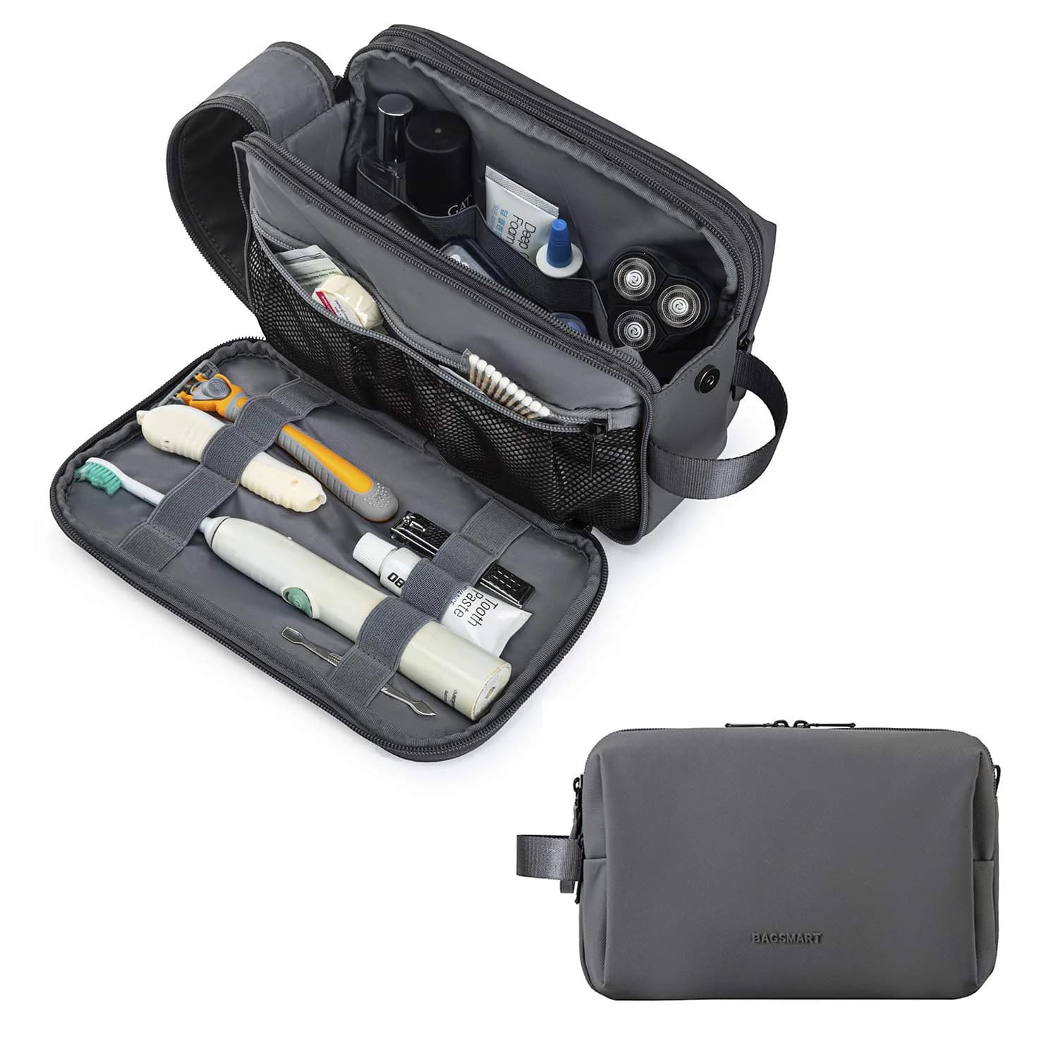 BAGSMART Toiletry Bag for Men, Travel Organizer, Water-resistant, Grey-medium | Spacious & Multi-functional