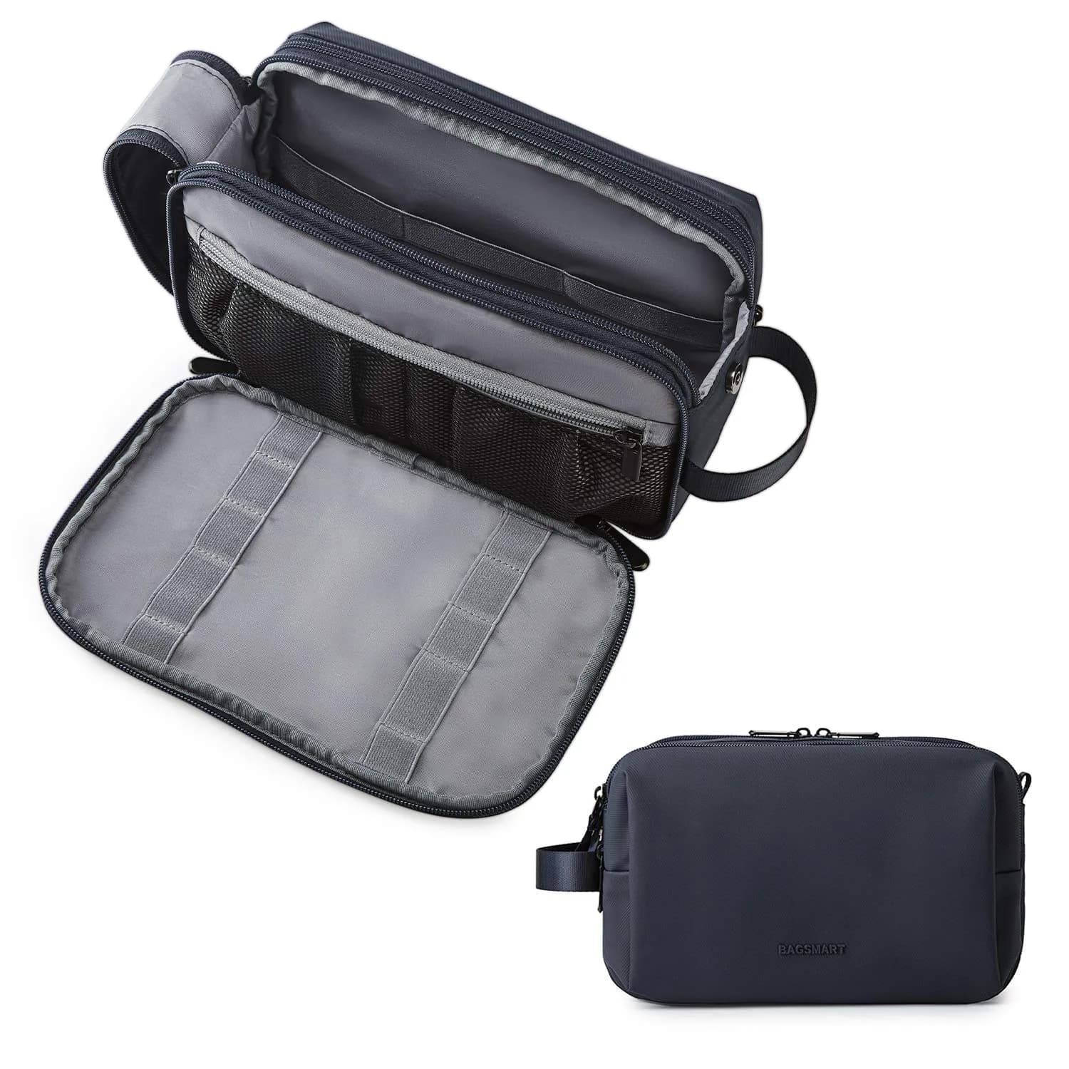 BAGSMART Toiletry Bag for Men, Travel Organizer, Water-Resistant, Navy Blue, Medium | Spacious & Multi-Functional