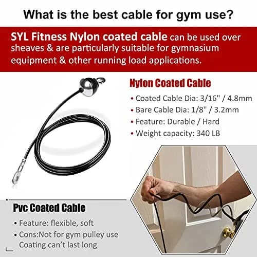 SYL Fitness Cable for DIY Home Garage Gym Cable Pulley System (Black: Type B, 88 in) | 340lb Capacity, Wear-Resistant Nylon thumbnail 2