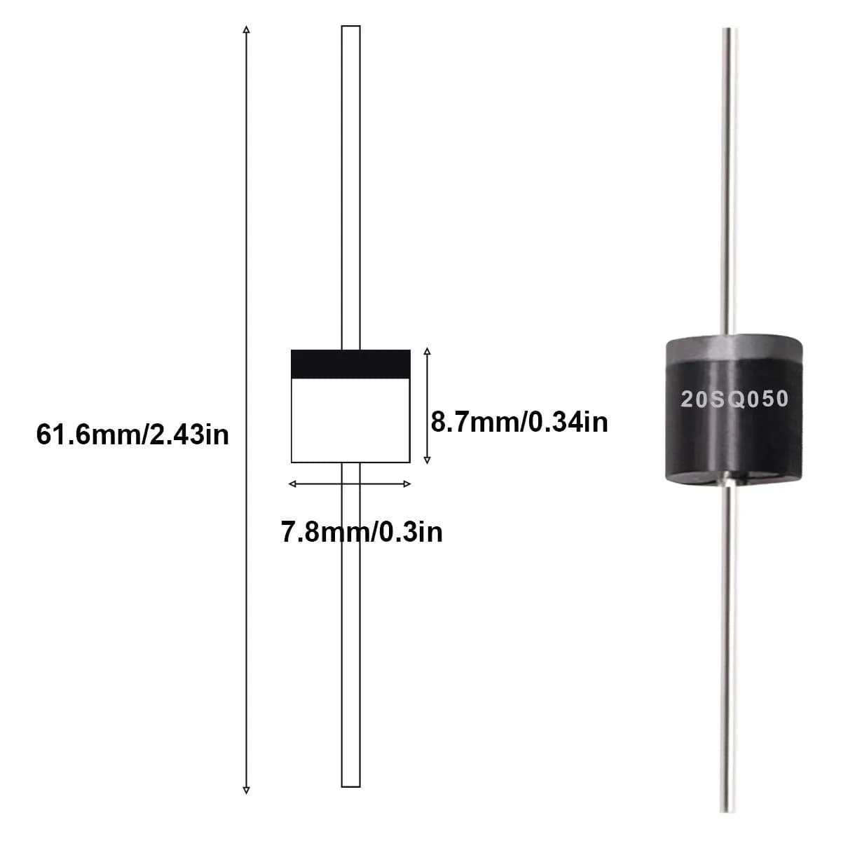 Tnisesm 20SQ050 Schottky Blocking Diode 20A 50V | 20 Pcs Axial Kit for Solar Panel - view 2