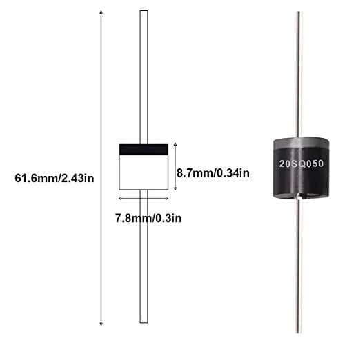 Tnisesm 20SQ050 Schottky Blocking Diode 20A 50V | 20 Pcs Axial Kit for Solar Panel thumbnail 2