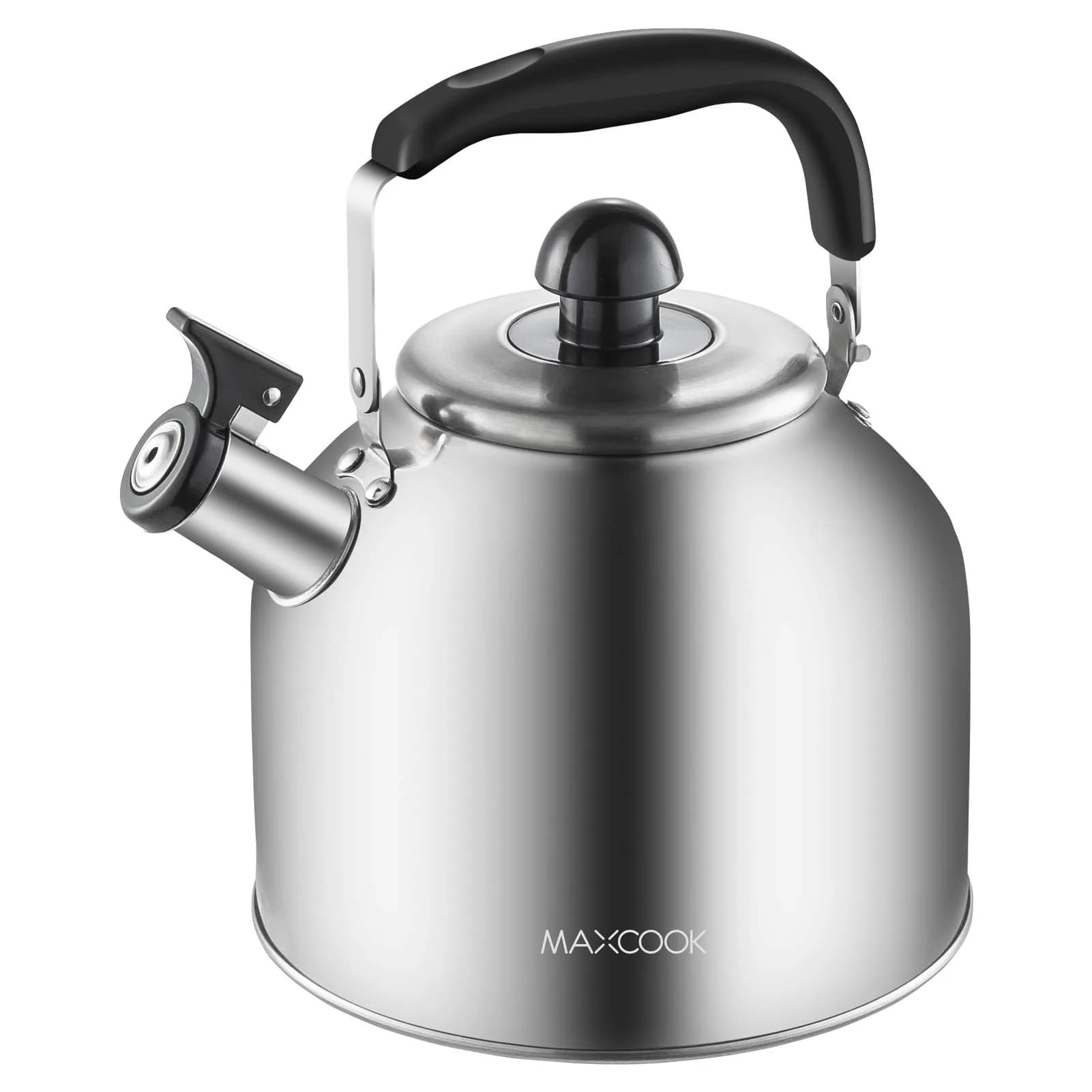 MAXCOOK 4.2 Quart/4L Stainless Steel Whistling Tea Kettle | Induction Compatible, Brushed Satin Finish — Silver