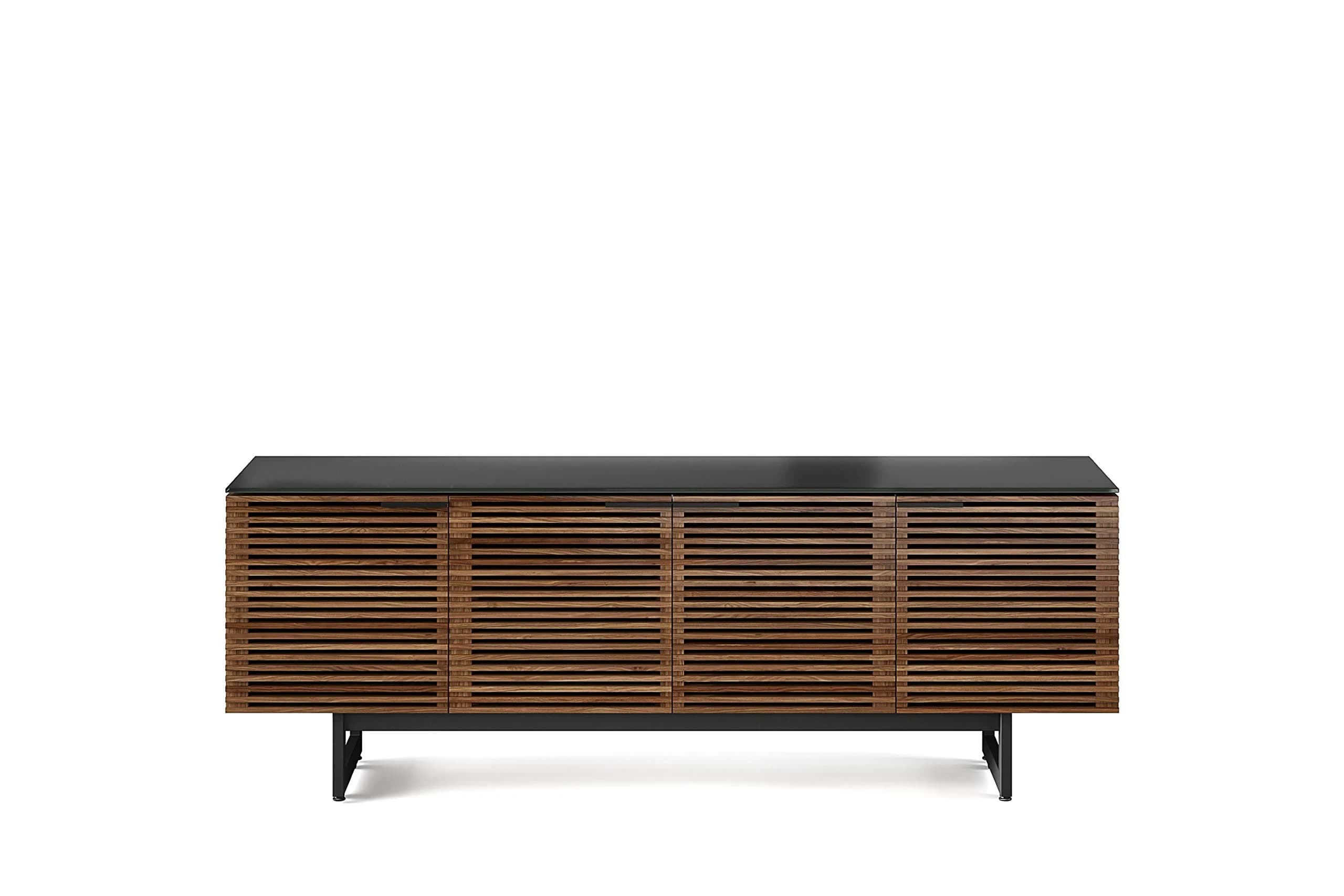 BDI Corridor 8179 Quad-Width Tall Media Cabinet, Natural Walnut | Modern TV Stand with Cable Management & Soft Glass Top