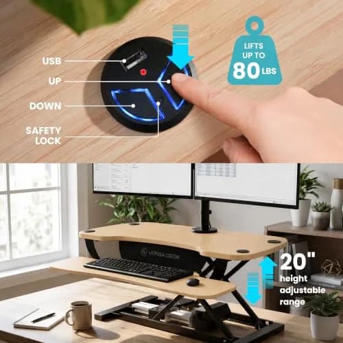 VERSADESK PowerPro 40 Inch Electric Standing Desk Converter | Push-Button Height Adjustable Sit to Stand Desk Riser for Monitors & Laptop thumbnail 5