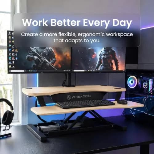 VERSADESK PowerPro 40 Inch Electric Standing Desk Converter | Push-Button Height Adjustable Sit to Stand Desk Riser for Monitors & Laptop thumbnail 6
