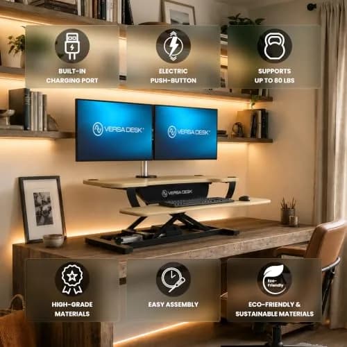 VERSADESK PowerPro 40 Inch Electric Standing Desk Converter | Push-Button Height Adjustable Sit to Stand Desk Riser for Monitors & Laptop thumbnail 3