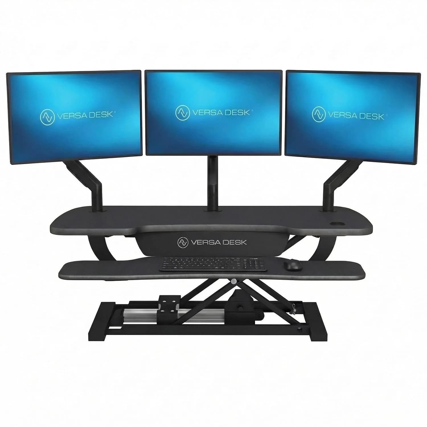 VERSADESK PowerPro 40 Inch Electric Standing Desk Converter | Push-Button Height Adjustable Sit to Stand Desk Riser for Monitors & Laptop — Black