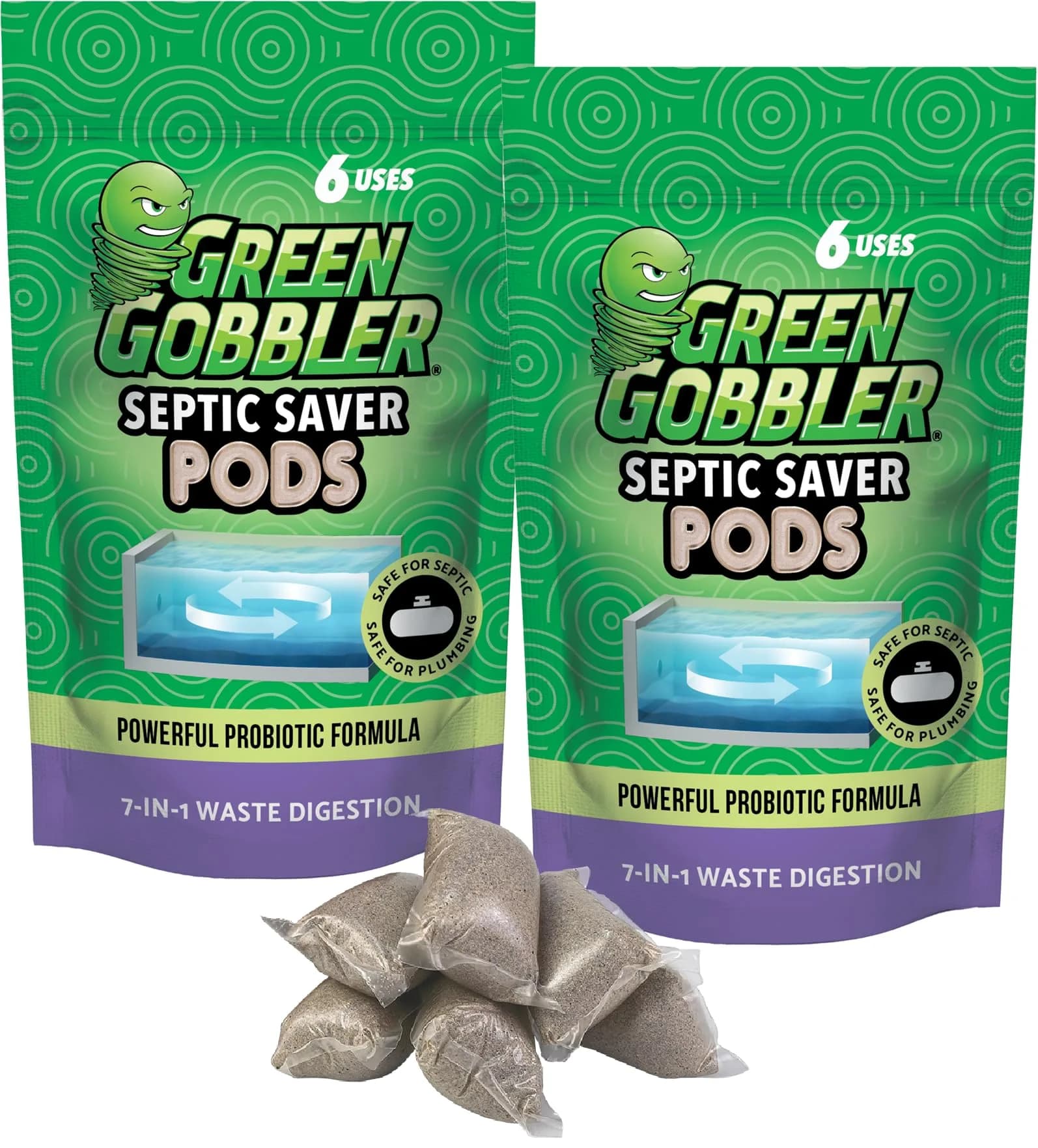 Green Gobbler Septic Tank Treatment Packets 12 Pods | Natural Bacterial & Enzymes to Prevent Septic Issues