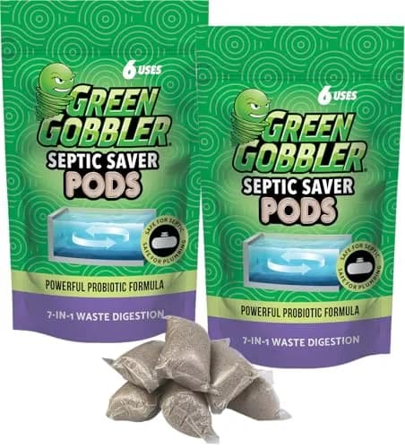 Green Gobbler Septic Tank Treatment Packets 12 Pods | Natural Bacterial & Enzymes to Prevent Septic Issues thumbnail 1
