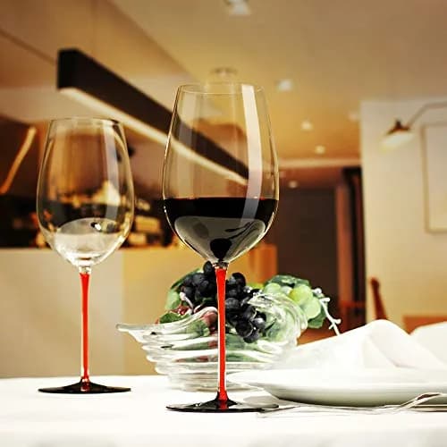 LUXU Crystal Wine Glasses with Red Stem & Black Base, 880ml (31 Fl Oz) | Hand Blown Artistry for Bordeaux & Cabernet Sauvignon thumbnail 4