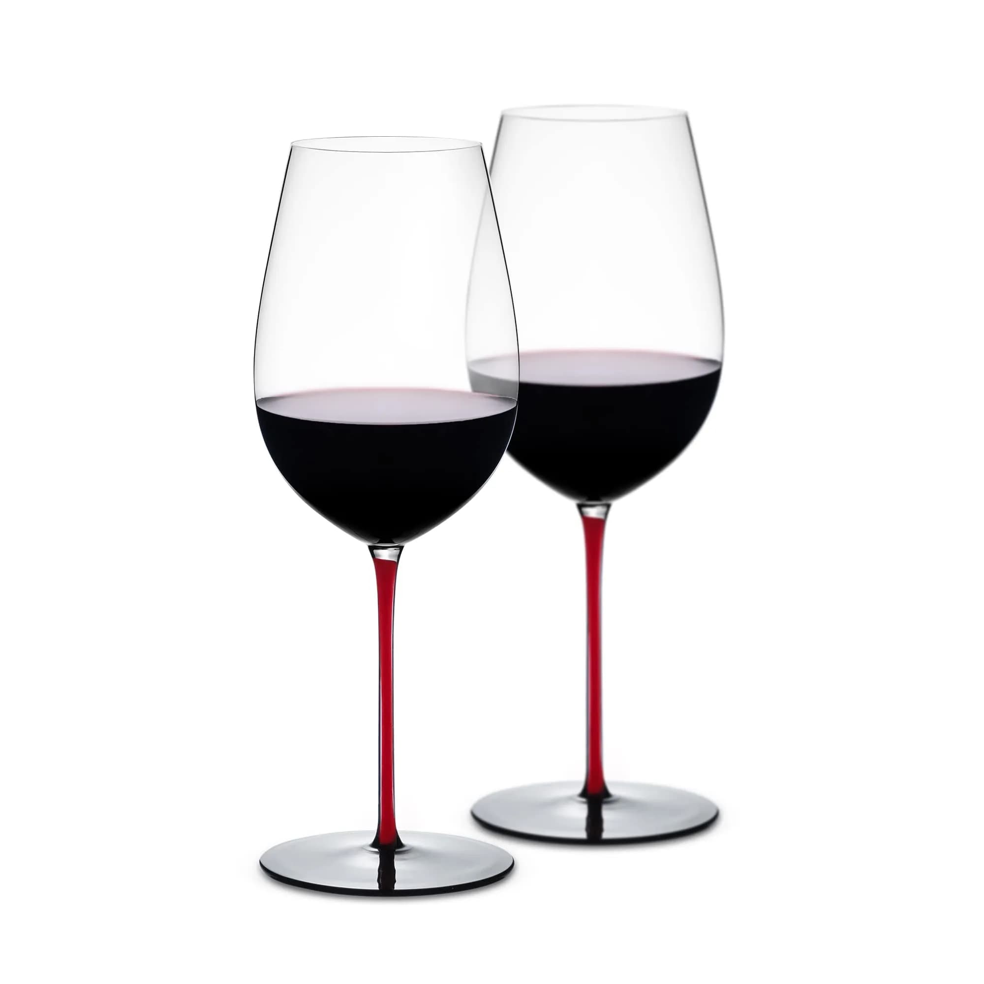 LUXU Crystal Wine Glasses with Red Stem & Black Base, 880ml (31 Fl Oz) | Hand Blown Artistry for Bordeaux & Cabernet Sauvignon — Clear