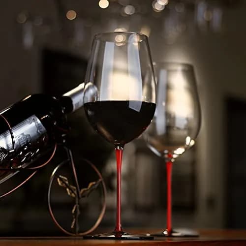LUXU Crystal Wine Glasses with Red Stem & Black Base, 880ml (31 Fl Oz) | Hand Blown Artistry for Bordeaux & Cabernet Sauvignon thumbnail 2