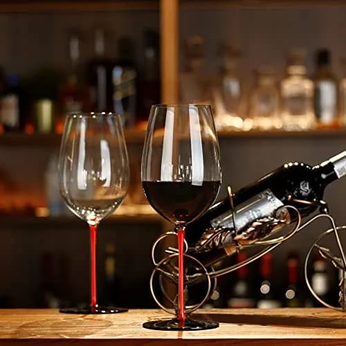 LUXU Crystal Wine Glasses with Red Stem & Black Base, 880ml (31 Fl Oz) | Hand Blown Artistry for Bordeaux & Cabernet Sauvignon thumbnail 3