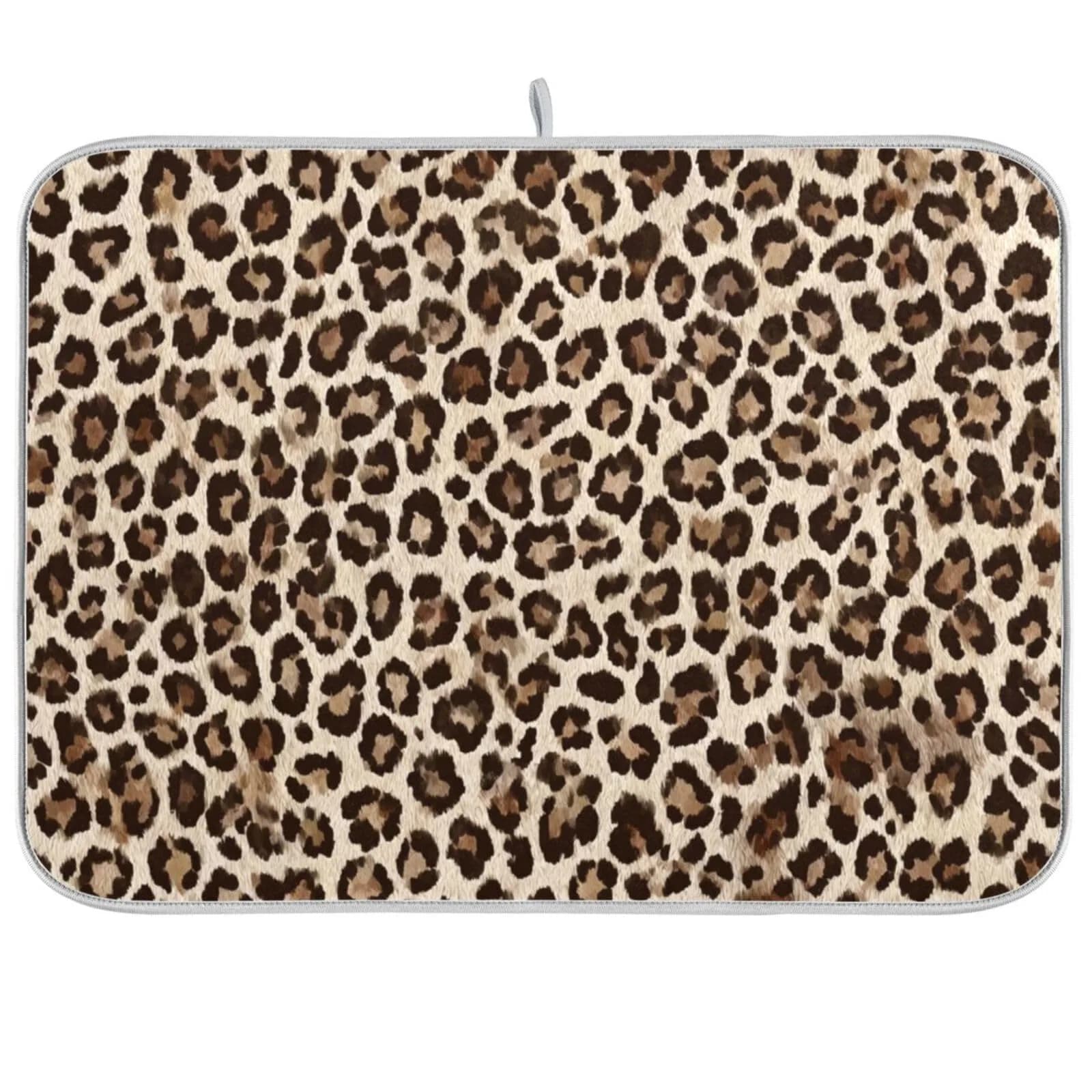 Kcldeci Leopard Print Dish Drying Mat 18x24 inch | Microfiber & Foam Absorbs Moisture - main product image